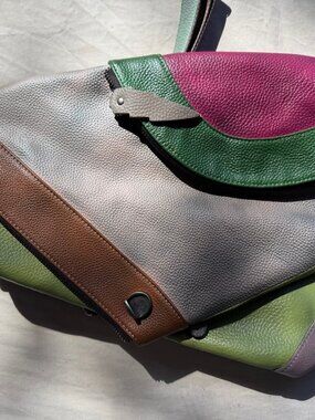 NWOT Genuine Leather Multicolor Patchwork Backpack Purse Anti-Theft + Dust Bag